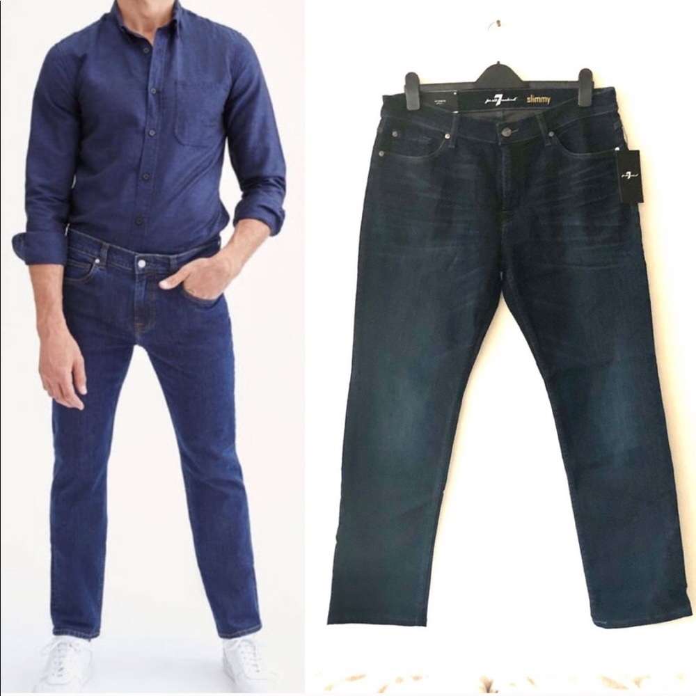 7 For All Mankind Men's Slim Straight Jeans - Dark Blue